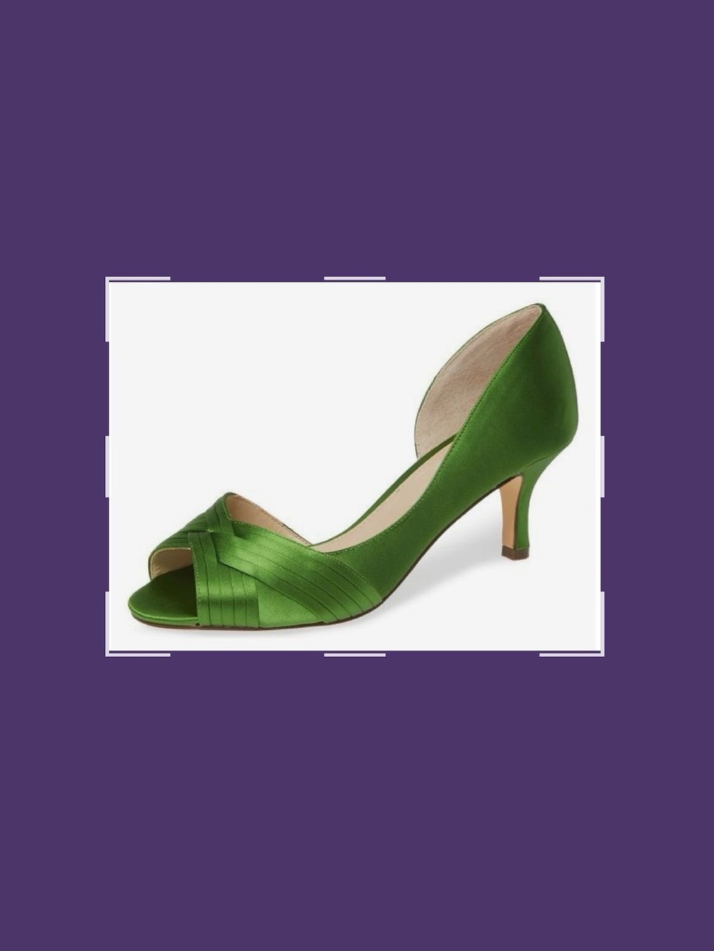 Nina Emerald Satin Peep-Toe Mid Heel